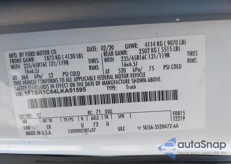 2020 Ford Transit T-250 from USA, damaged, VIN 1FTBR1C84LKA51595